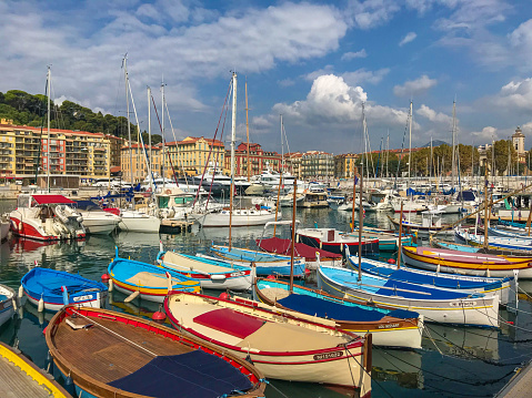 Nice, France - September 19 2019: Colourful boats at Port Lympia.