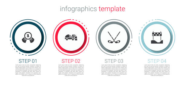 ustaw medal, resurfacer na lodzie, kije hokejowe i wstążkę w linii mety. szablon infografiki biznesowej. wektor - medal ice hockey success gold stock illustrations