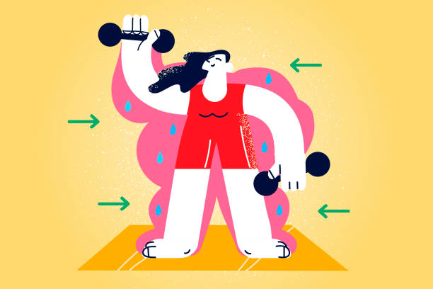 istock Woman in sportswear exercise with dumbbells 1362753631