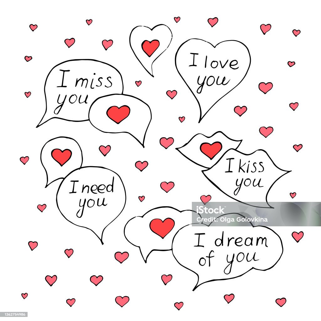 I Miss You I Love You I Need You I Kiss You I Dream Of You Stock  Illustration - Download Image Now - iStock