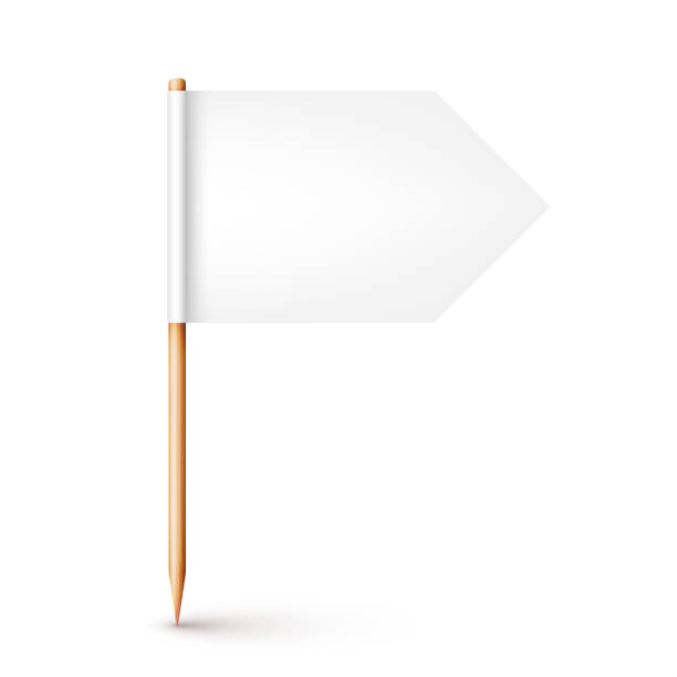 istock Realistic wooden toothpick with white paper flag. Location mark, map pointer. Blank mockup for advertising and promotions. Vector illustration 1362755356