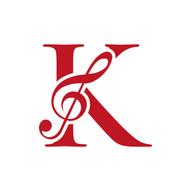 ilustraciones, imágenes clip art, dibujos animados e iconos de stock de logotipo de música en el concepto de letra k. k music note sign, plantilla de melodía de música sonora - letter k audio