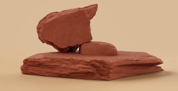 istock Brown color rocks in a flat color background, for product displays with copy space, 3d Rendering 1362756031