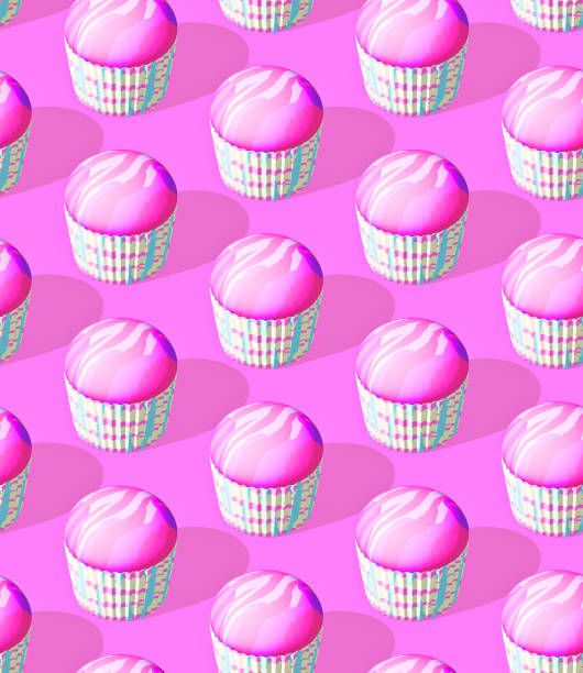 istock Seamless isometric 3d render pattern.  Minimal design.  Sweet cake. Candy shop, birthday, party concept 1362756427