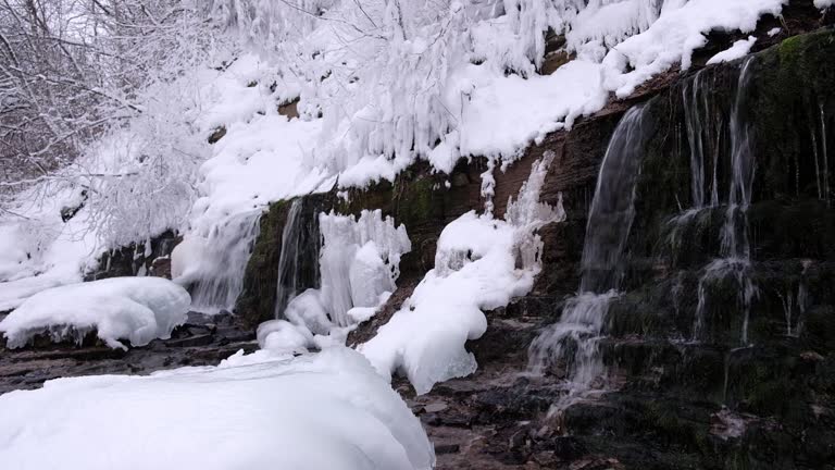 Non freezing Slovenian springs in Izborsk in winter, Pskov region