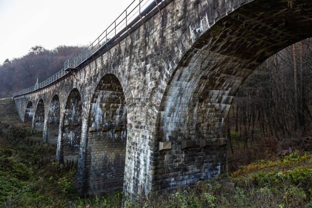 Rollefbachtach (Valley of the Rollef creek) and the Vennbahn Viadukt (viaduct) at sunset, Aachen Brand, Kornelimünster, Germany