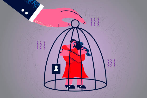 istock Dominant man hold crying woman in birdcage 1362759083