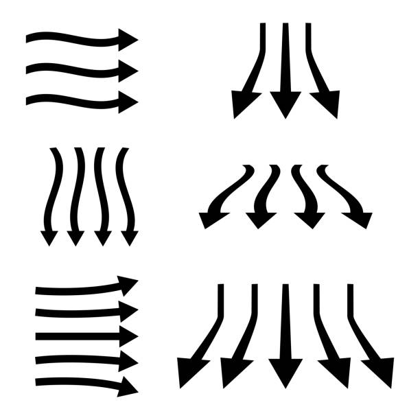 ilustrações de stock, clip art, desenhos animados e ícones de set of black color arrows. clean, fresh air flow. filtration direction, arrows. a stream of cold air from the conditioner. wind direction - air air conditioner electric fan condition