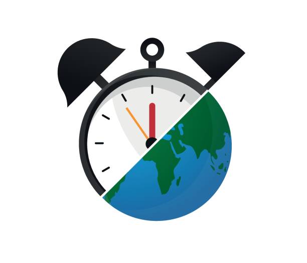illustrazioni stock, clip art, cartoni animati e icone di tendenza di sveglia con icona a forma di globo su sfondo bianco. vettore modificabile. - globe and alarm clock