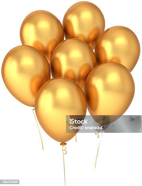 Złota Balony Urodziny Party Dekoracja Classic - zdjęcia stockowe i więcej obrazów Balon - Balon, Balon na hel, Bez ludzi