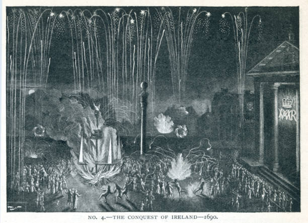 ilustraciones, imágenes clip art, dibujos animados e iconos de stock de fireowrks de la pasada conquista de irlanda 1690 londres display - jacobo ii de inglaterra