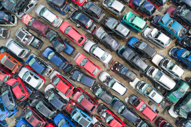 istock Car Recycling, Wrecked Cars from Above 1362774913