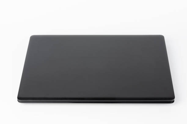 Modern, new office  black  laptop on white background, front view
