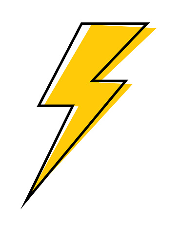 Vector illustration of gold lightning bolt with an offset black outline around it.