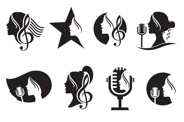 singende frauenikonen - silhouette singer singing group of objects stock-grafiken, -clipart, -cartoons und -symbole