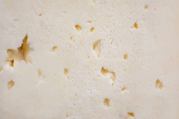 textur von hausgemachtem hüttenkäse in nahaufnahme. große und kleine löcher im käse - breakfast close up vegetarian food nature stock-fotos und bilder