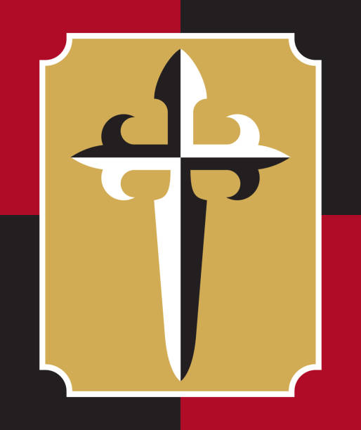 ilustrações de stock, clip art, desenhos animados e ícones de cross of saint james christian badge or logo design. - cross church white heaven