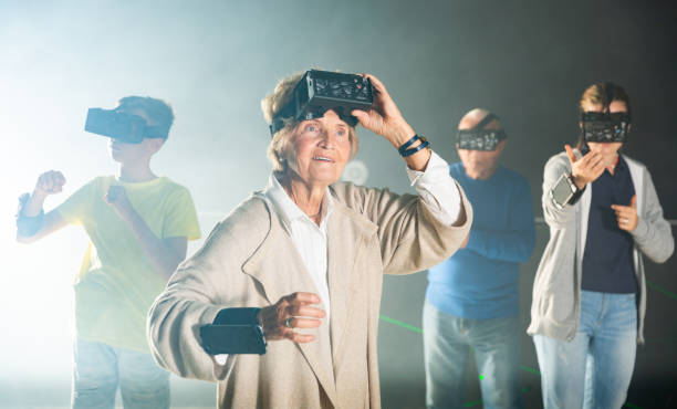 istock Elderly parents use virtual reality glasses with children 1362790969