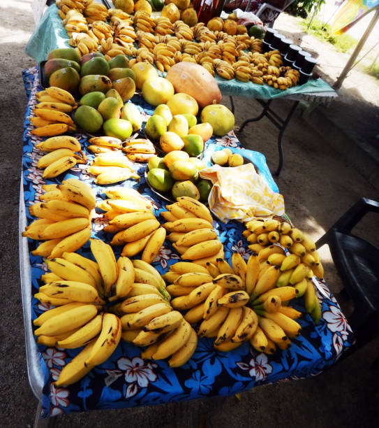 Polynesian roadside fruit stand. stock photo