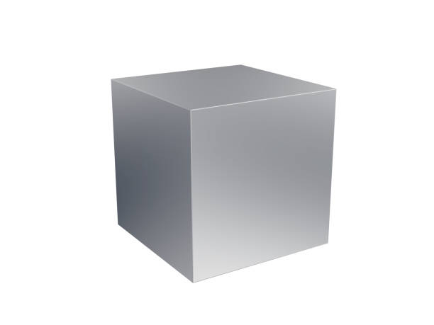 cube métallique isolé sur fond blanc - chrome abstract shape form photos et images de collection