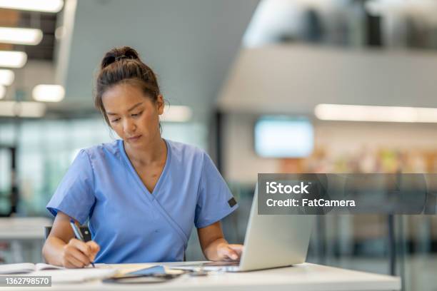 Medical Student Studying Stock Photo - Download Image Now - Medical Student, Mental Wellbeing, Hospital