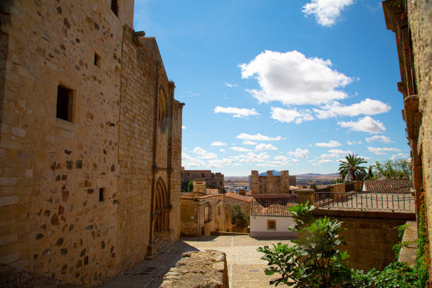 Medieval narrow streets with cobblestones in Trujillo, Spain in Trujillo, Extremadura, Spain