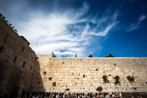 Prayers at the Wailing Wall, one of the most sacred places to the Jewish religion.
