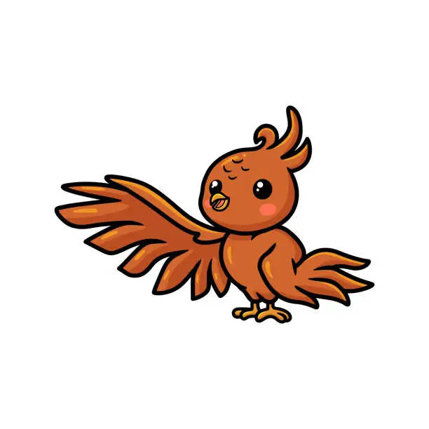 Vector illustration of Cute little phoenix cartoon waving hand