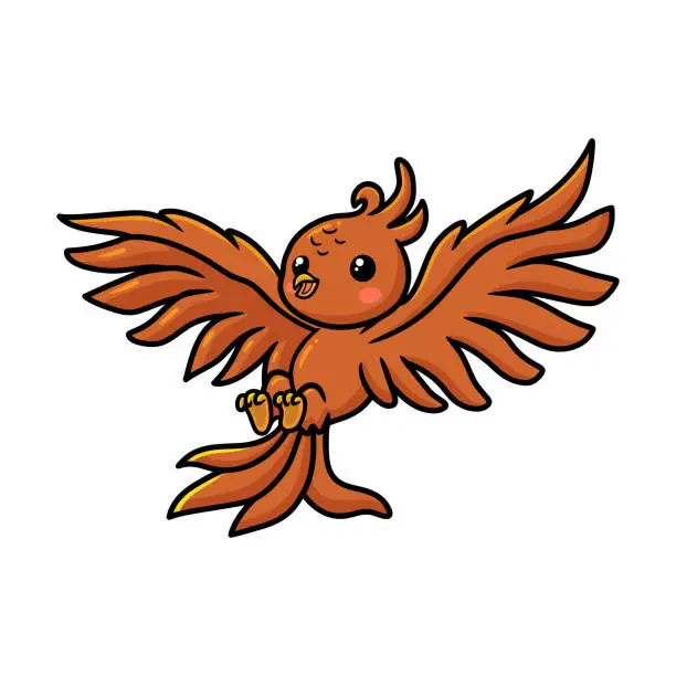 Vector illustration of Cute little phoenix cartoon flying