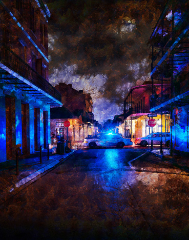 Police car at the French Quarter, New Orleans digital manipulation
