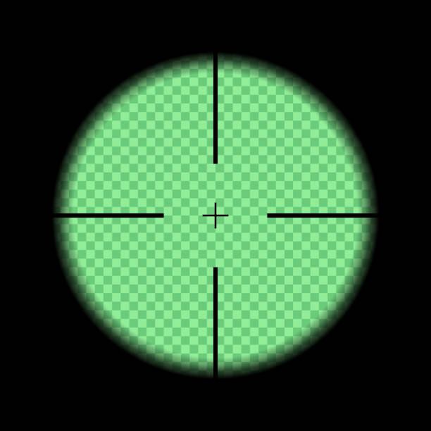 Gun viewfinder scope. Gun viewfinder. Sniper, hunting scope with night vision on a transparent background. Distance zoom. Vector illustration. war zone background stock illustrations