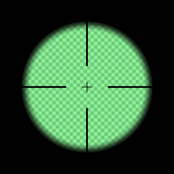 Gun viewfinder scope. Gun viewfinder. Sniper, hunting scope with night vision on a transparent background. Distance zoom. Vector illustration. view finder stock illustrations