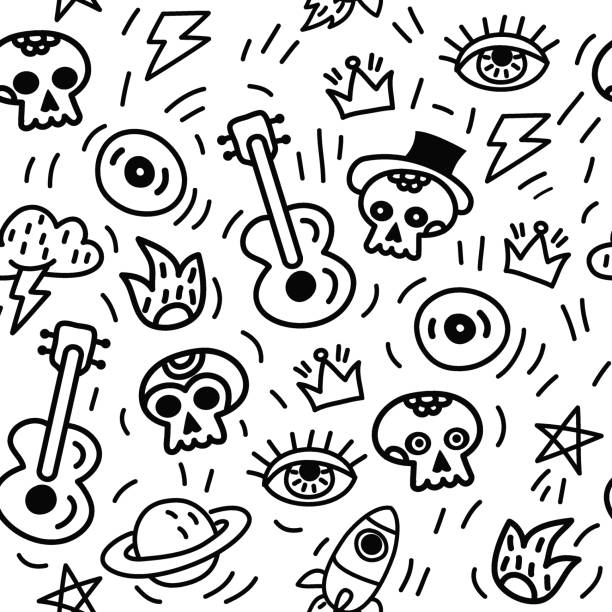 ilustrações de stock, clip art, desenhos animados e ícones de tattoo old style seamless pattern - pop art skull backgrounds pattern