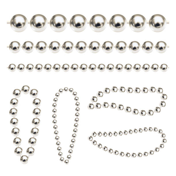 Set of realistic  silver chains. Luxury silver beads for keychain, necklace or bracelet isolated on white background. Line and oval shapes for your design. Vector illustration EPS10 Set of realistic  silver chains. Luxury silver beads for keychain, necklace or bracelet isolated on white background. Line and oval shapes for your design. Vector illustration EPS10 diamond necklace stock illustrations