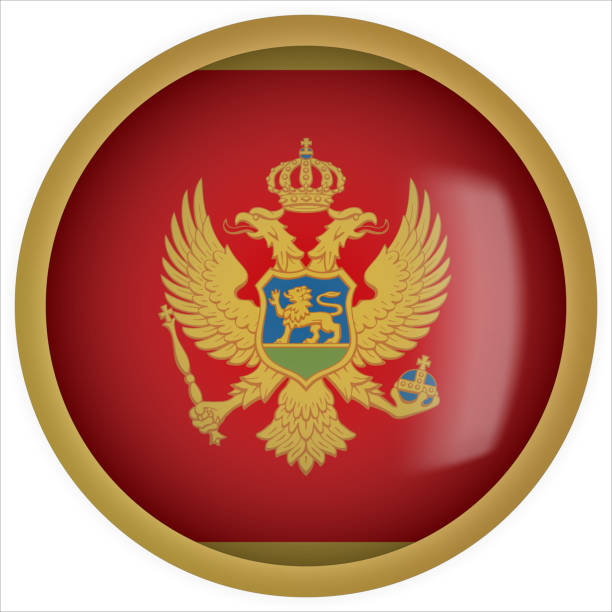 montenegro 3d rounded flag button icon with gold frame - karadağ bayrağı stock illustrations