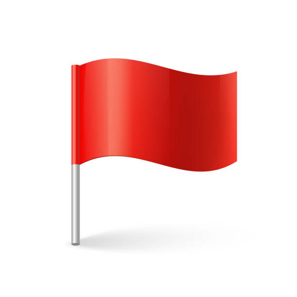 빨간색 플래그 아이콘입니다. 스틱에 포인터, 태그 및 중요한 기호 벡터 직사각형 실크의 개념 - pennant flag red road sign stock illustrations