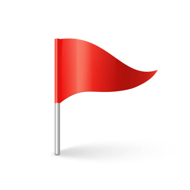 ilustraciones, imágenes clip art, dibujos animados e iconos de stock de icono de bandera roja. concepto de puntero, etiqueta y signo importante triángulo vectorial de seda en palo - banderas