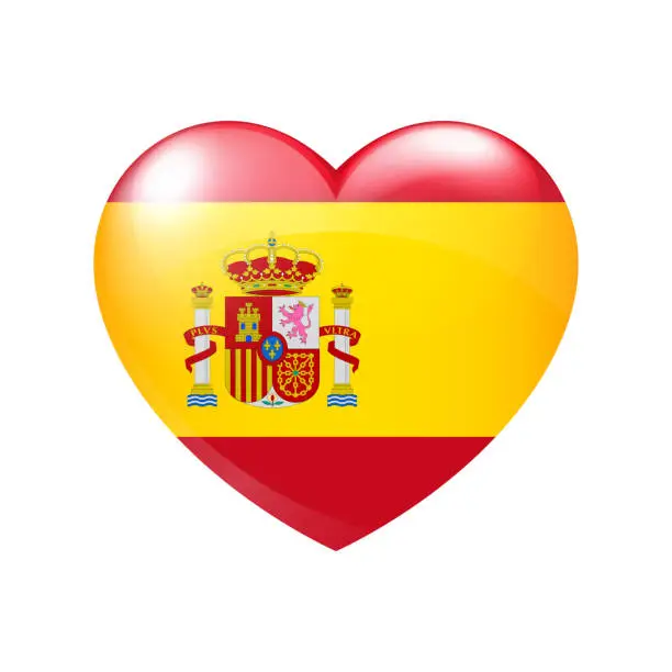 Vector illustration of Flag of Spain in heart. Spanish emblem icon vector. Country love symbol. Isolated illustration eps10