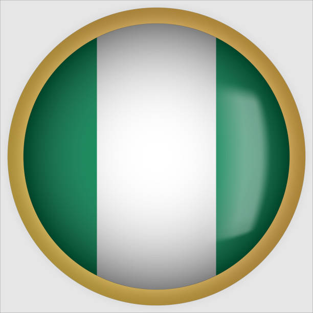 ゴールドフレームとナイジェリア3d丸めフラグボタンアイコン - nigerian flag nigerian culture three dimensional shape nigeria点のイラスト素材／クリップアート素材／マンガ素材／アイコン素材