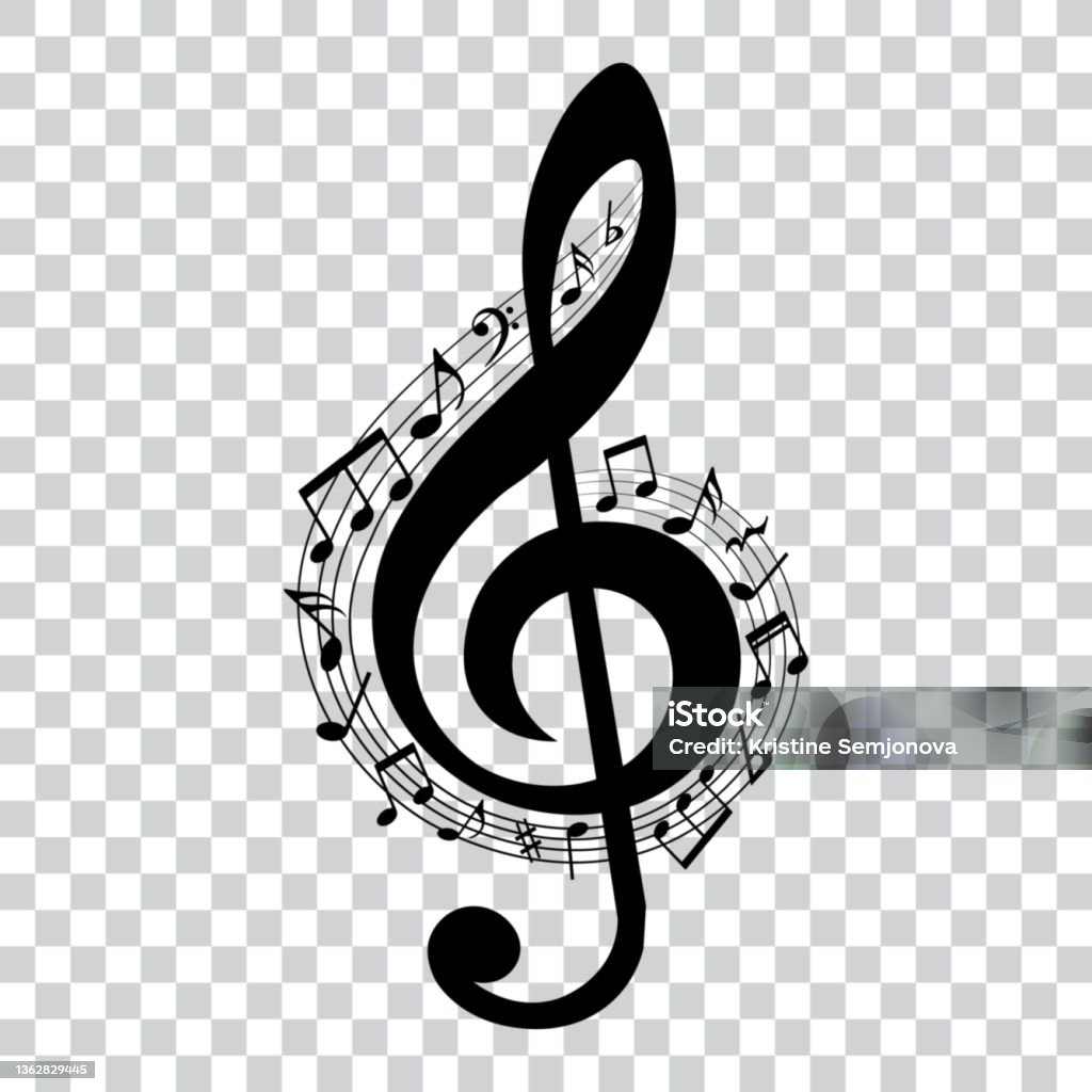 Music Notes In Swirl Around The Treble Clef Musical Design Element ...