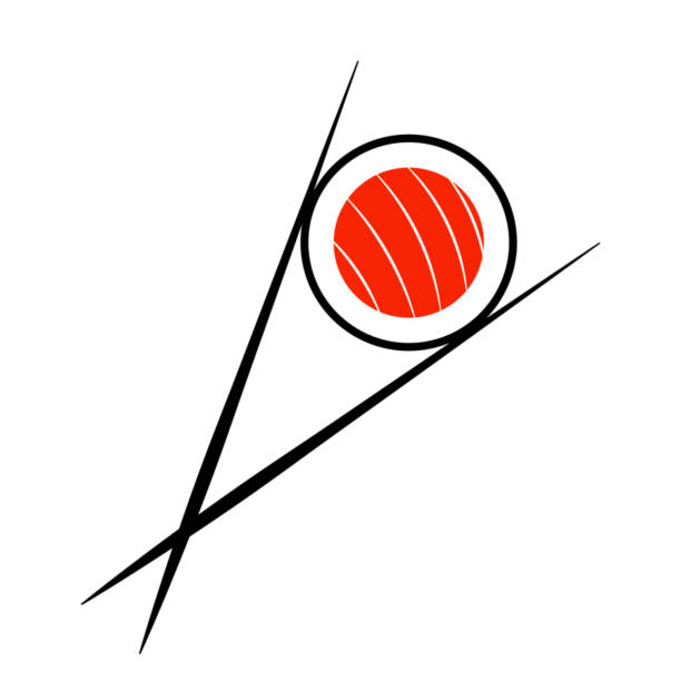 ilustrações, clipart, desenhos animados e ícones de ícone vetorial de sushi, pauzinhos segurando rolo de sushi, isolado, ilustração vetorial. - chopsticks nobody red white background