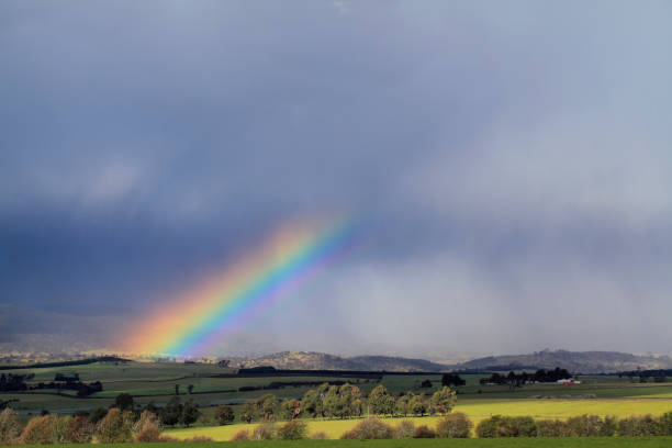 istock Tasmania Farmland Landscape Scenery Rain Rainbow 1362830341