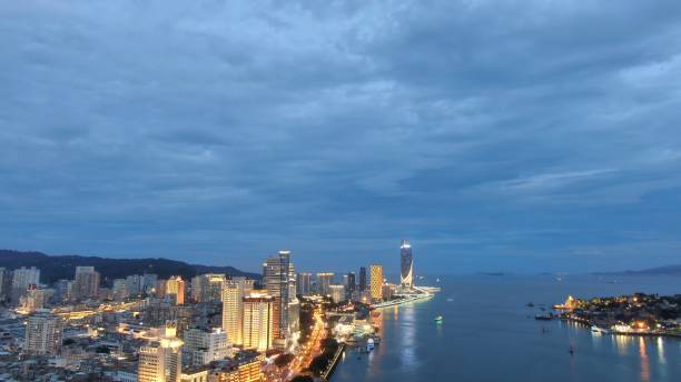 istock Night view of seaside city 1362832652