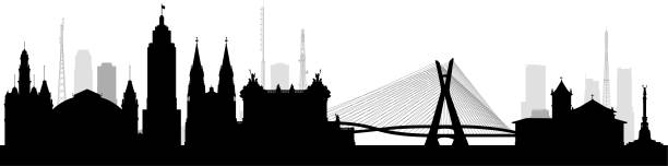 ilustrações, clipart, desenhos animados e ícones de silhueta skyline são paulo (todos os edifícios são completos e moveveis) - são paulo