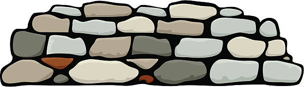 Cartoon animation of stacked stone wall Old stone wall isolated over white. Download includes high resolution JPG with layered EPS.  stone wall stock illustrations