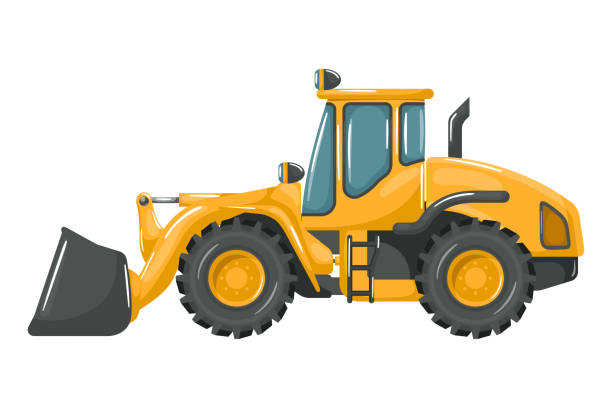 ilustrações de stock, clip art, desenhos animados e ícones de heavy machinery with front loader cartoon style on white background. - coal crane transportation cargo container