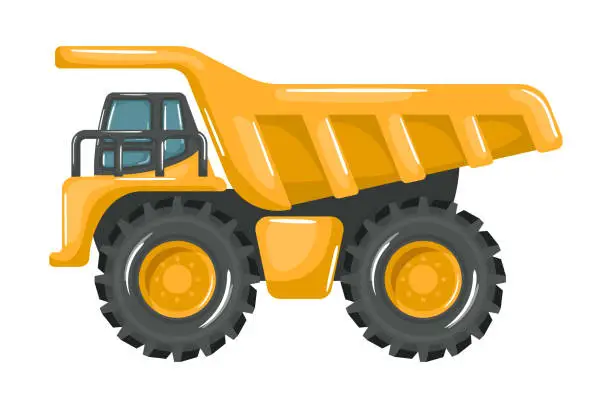 Vector illustration of Heavy machinery with cartoon style yellow mining truck on white background.