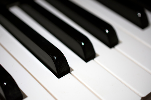 Multiple piano keys up close.
