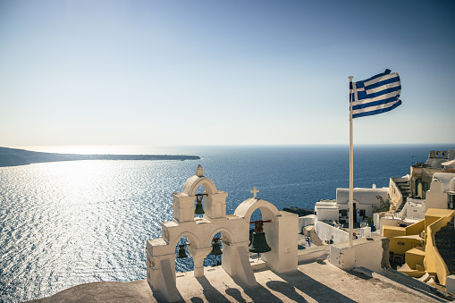 Greek flag in Santorini