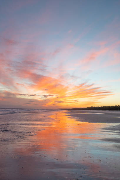 Beach Scene at Sunset-Hilton Head, South Carolina stock photo